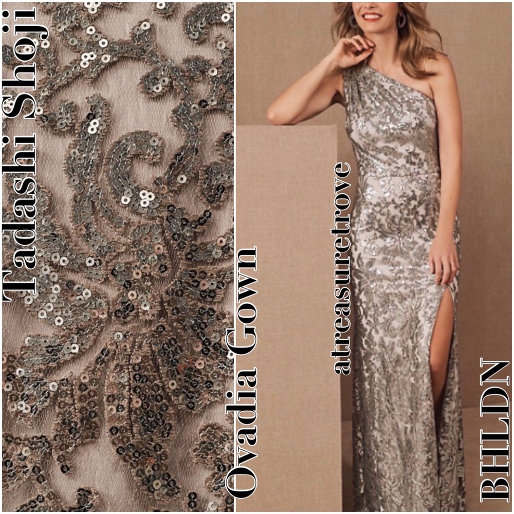 Tadashi Shoji x BHLDN Ovadia 8 / Med Green Allover Sequin 1-Shoulder Formal Gown